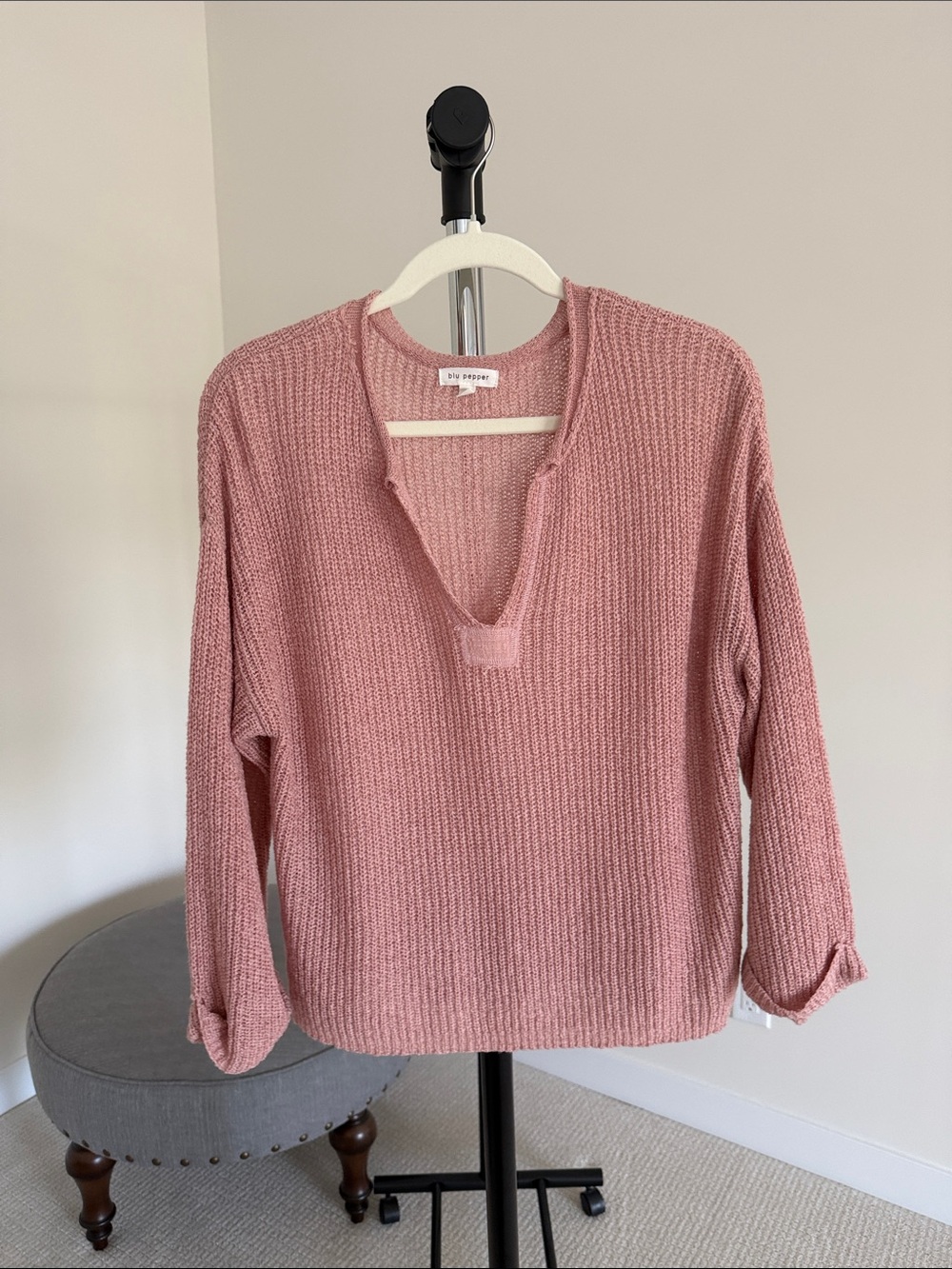 Blu Pepper Dusty Rose Waffle V-Neck Sweater